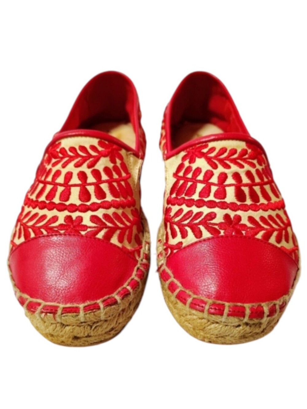 Aldo Cinco Women's Embroidered Espadrilles Red Slip-On Flat Loafers Size 7.5